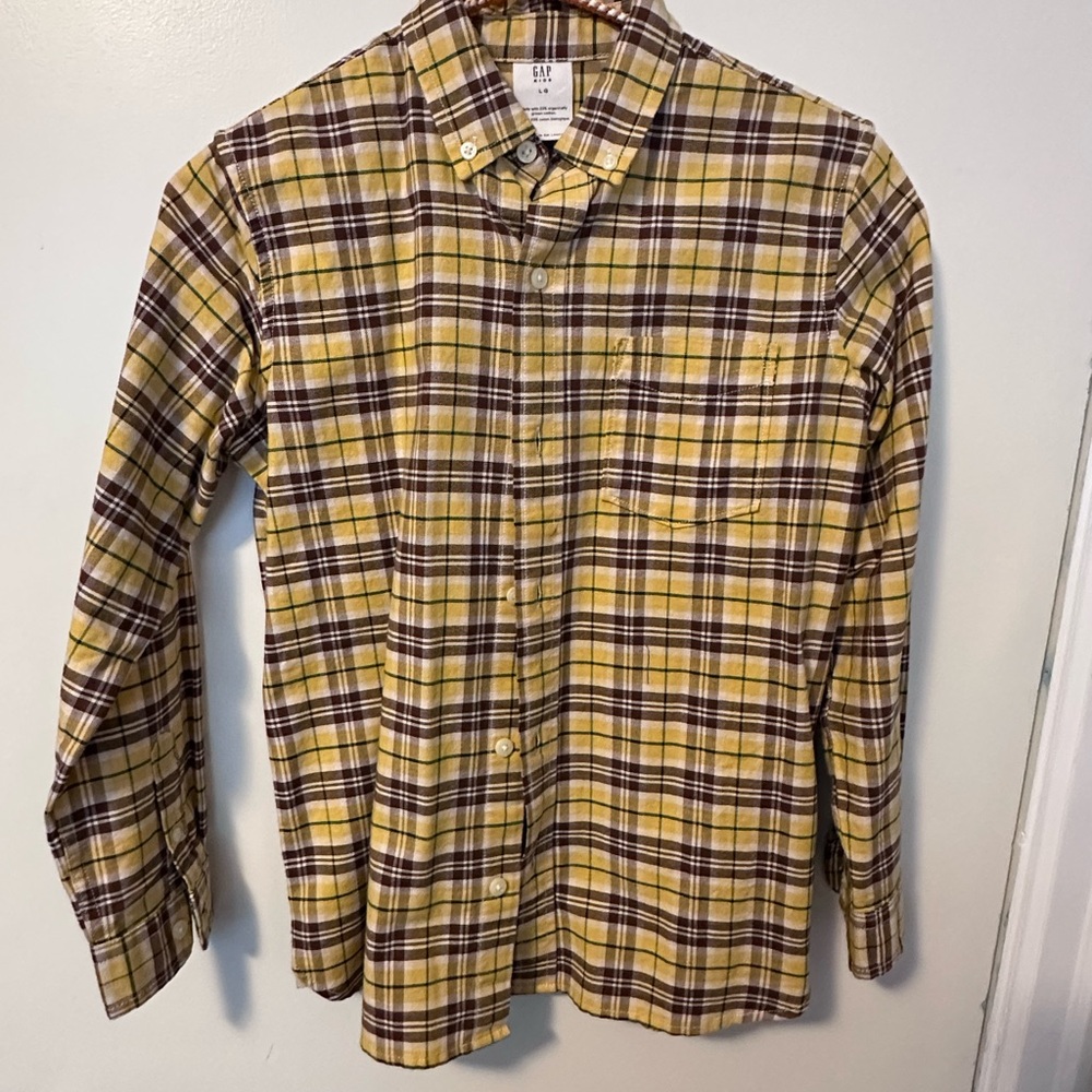 GAP Boy's Yellow and Brown Plaid Button-Down Shirt